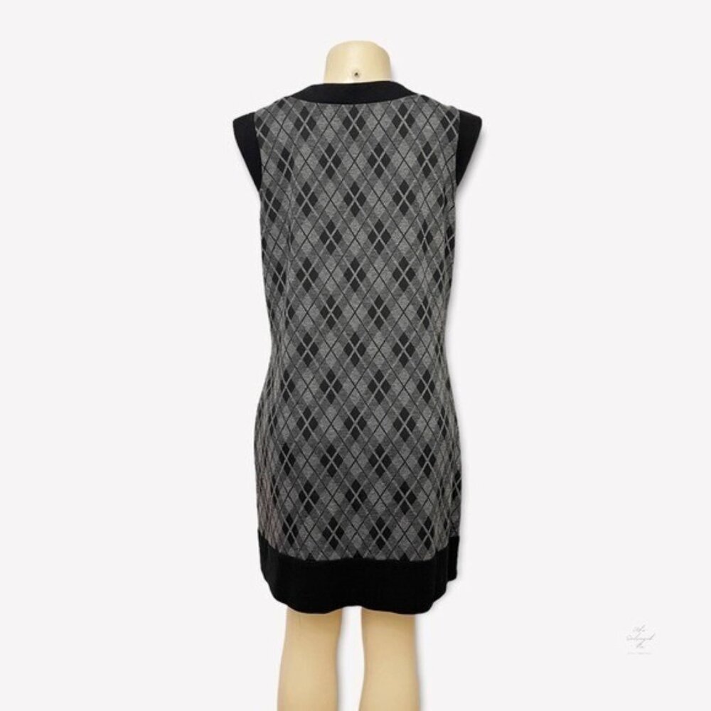 Nine West Sleeveless Gray Plaid Dress Black Short Sheath Big Buttons Pockets 12 - Picture 3 of 10